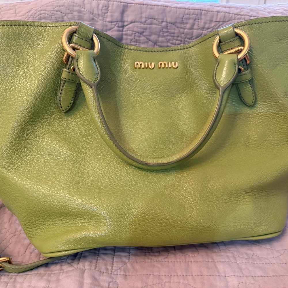 Miu Miu Green Leather Tote Bag
